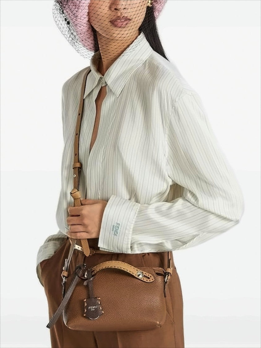 Fendi Structured Brown Calf Leather Shoulder Bag