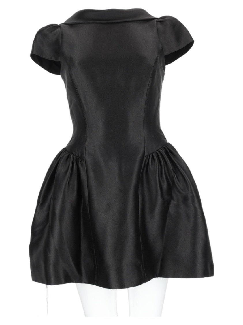Self-Portrait Structured Black Mini Dress With Voluminous Skirt And Puff Sleeves