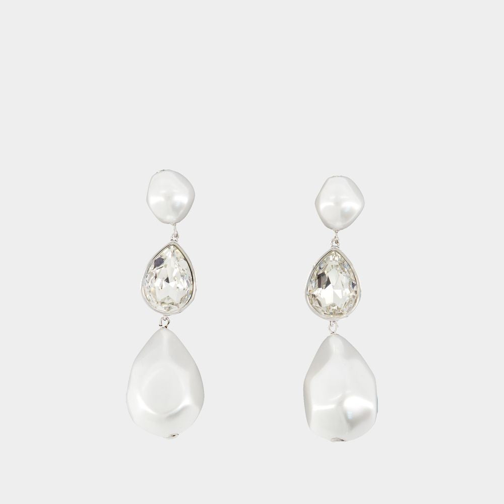 Self-Portrait Pearl Crystal Droplet Earrings - Others - White