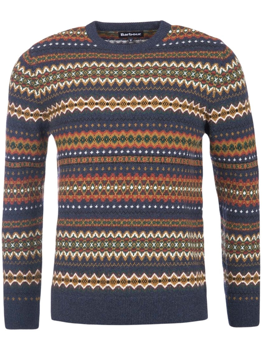 Barbour Richly Patterned Crew Neck Sweater With Geometric Motifs