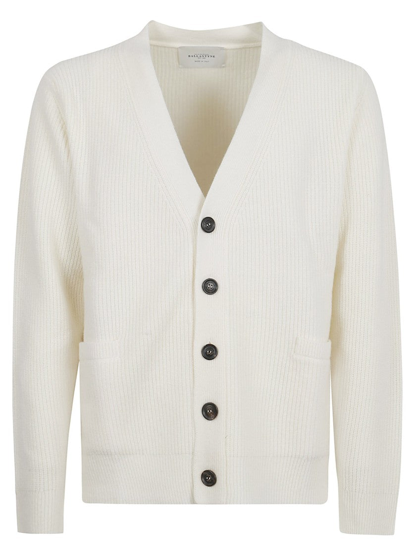 Ballantyne Ribbed Knit Cardigan Sweater With Deep V-Neckline