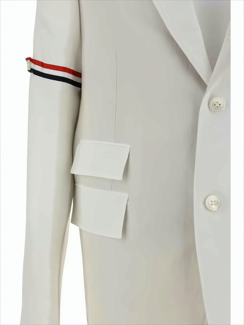Thom Browne Light Neutral Tailored Suit Jacket With Tricolor Stripe Detail