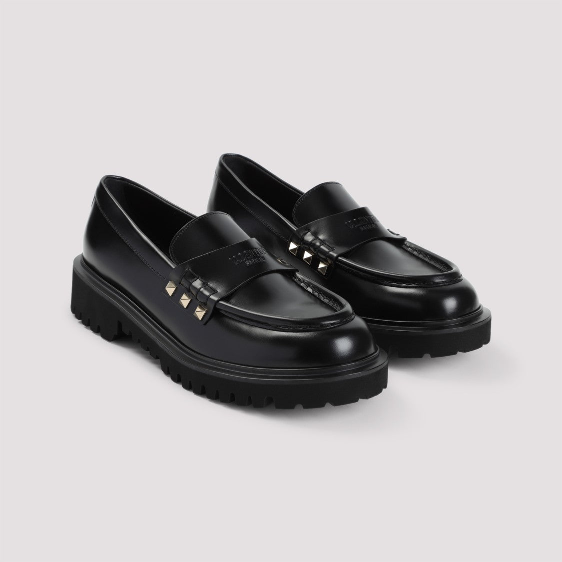 Valentino Polished Leather Loafers With Studs And Chunky Sole