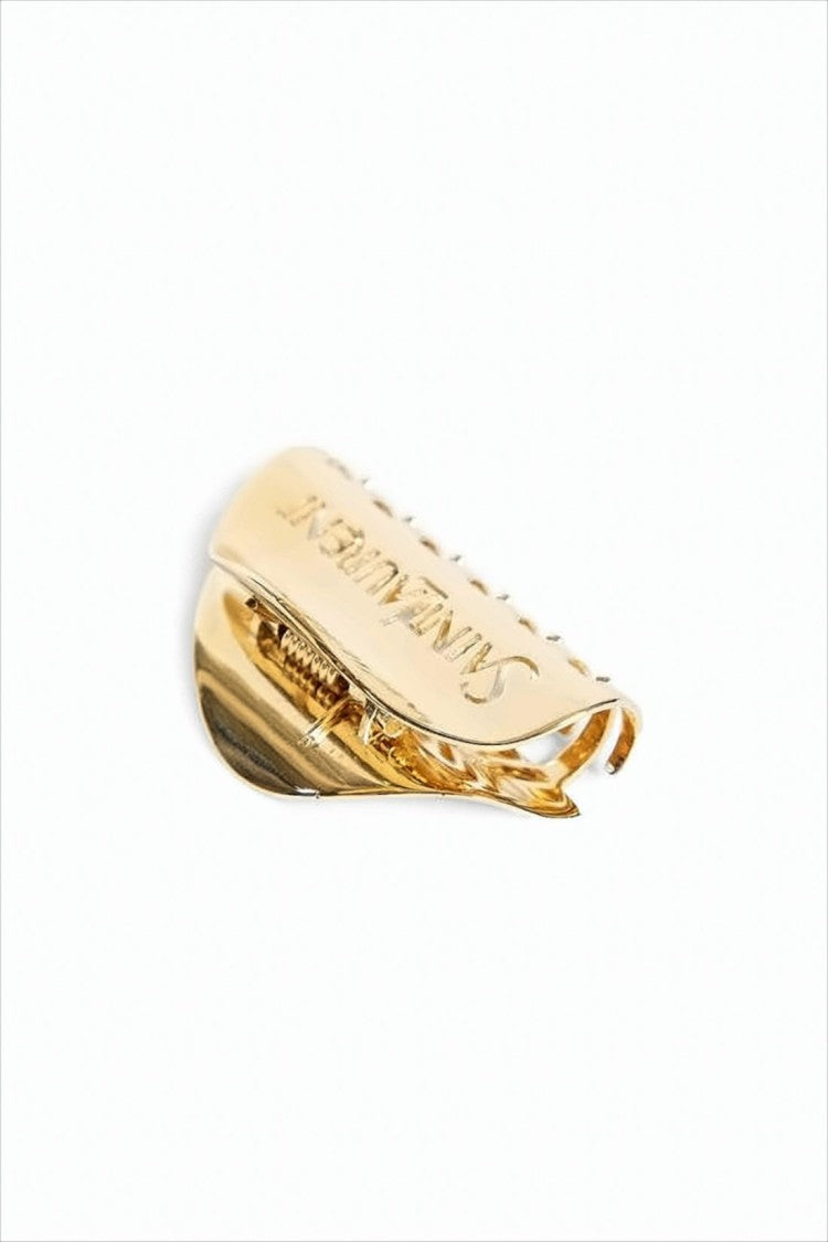 Saint Laurent Polished Gold Metal Hair Clip With Engraved Logo