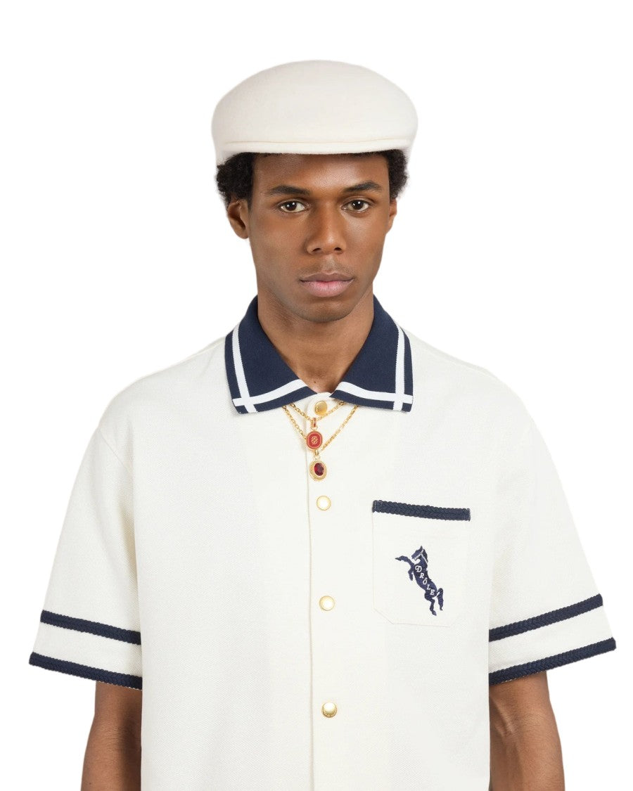 Drôle De Monsieur White Cheval Embroidered Cotton Piqué Shirt