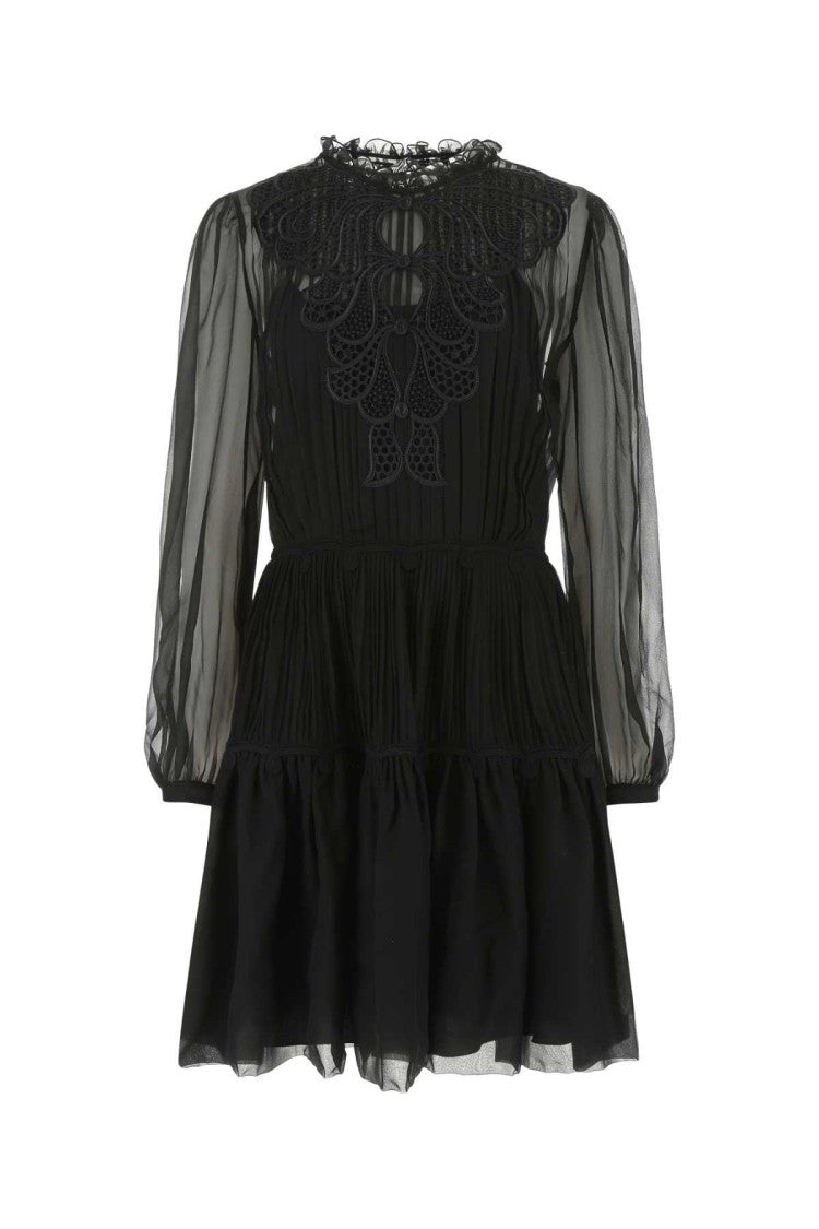 Alberta Ferretti Black Chiffon Mini Dress