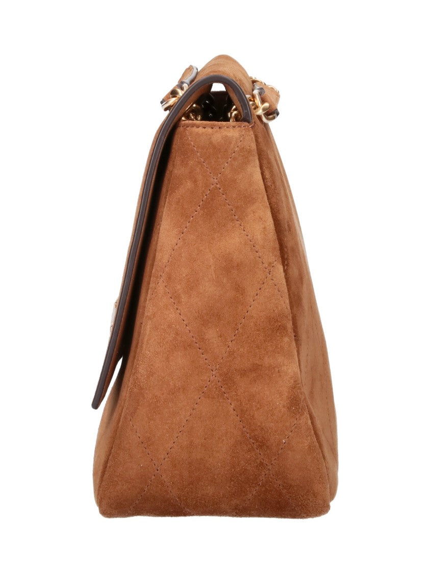 Tory Burch Brown Charlie Suede Flap Shoulder Bag
