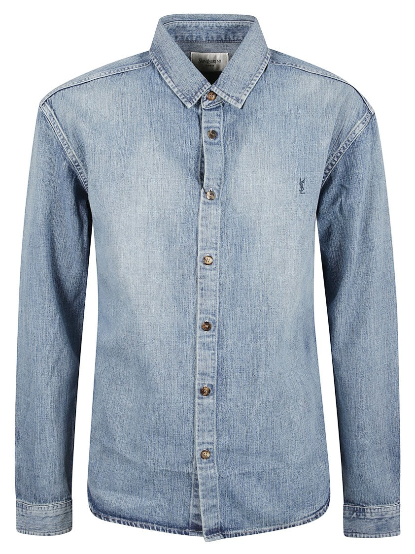 Saint Laurent Large Fit Denim Shirt With Pointed Collar