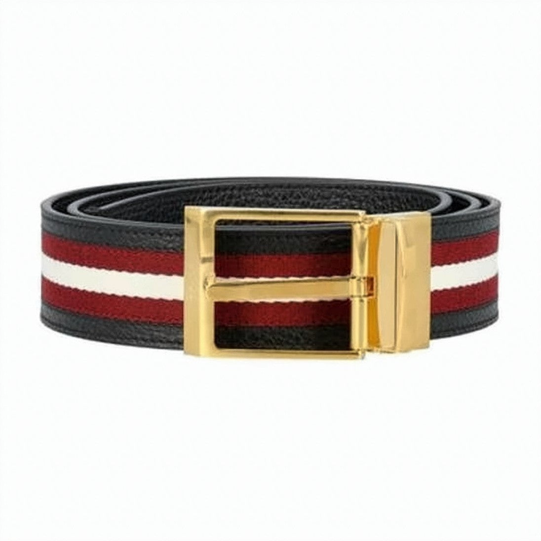 Bally Bold Striped 35Mm Belt With Gold-Tone Buckle