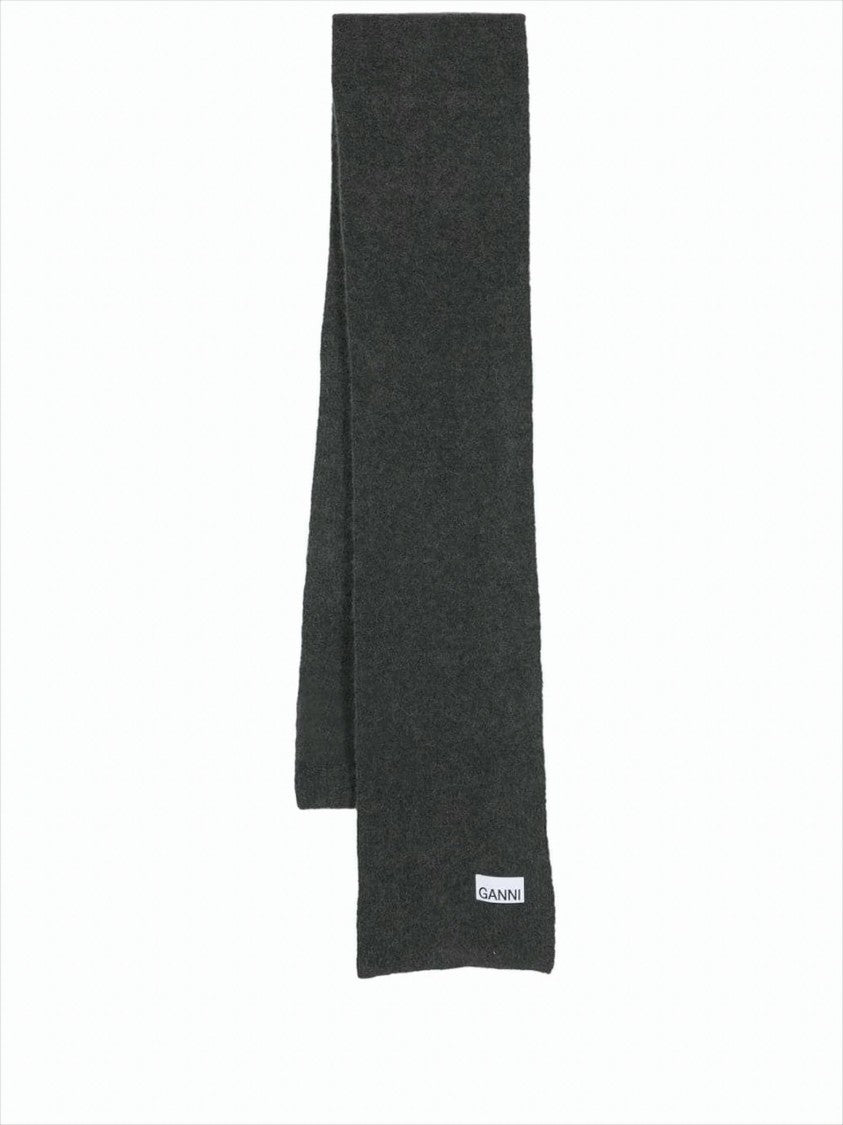 Ganni Rectangular Wool Scarf With Logo Detail