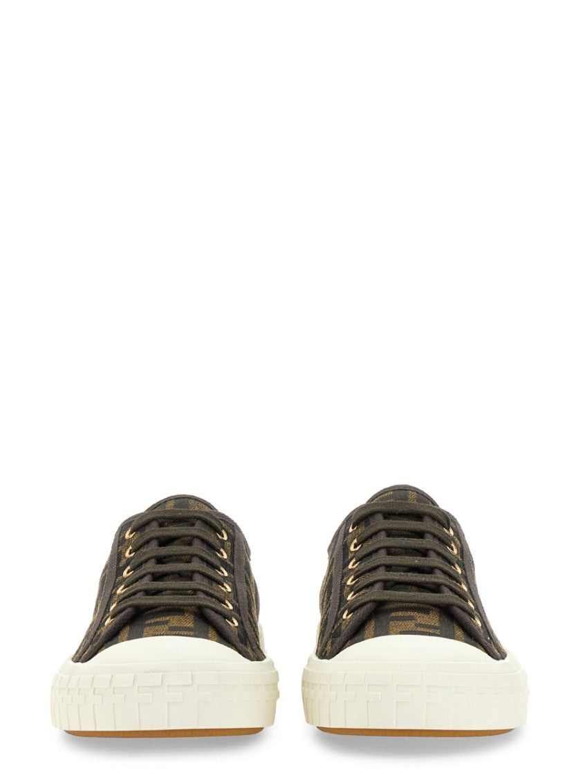 Fendi Low-Top Sneakers With Monogram Pattern And Gold-Tone Accents