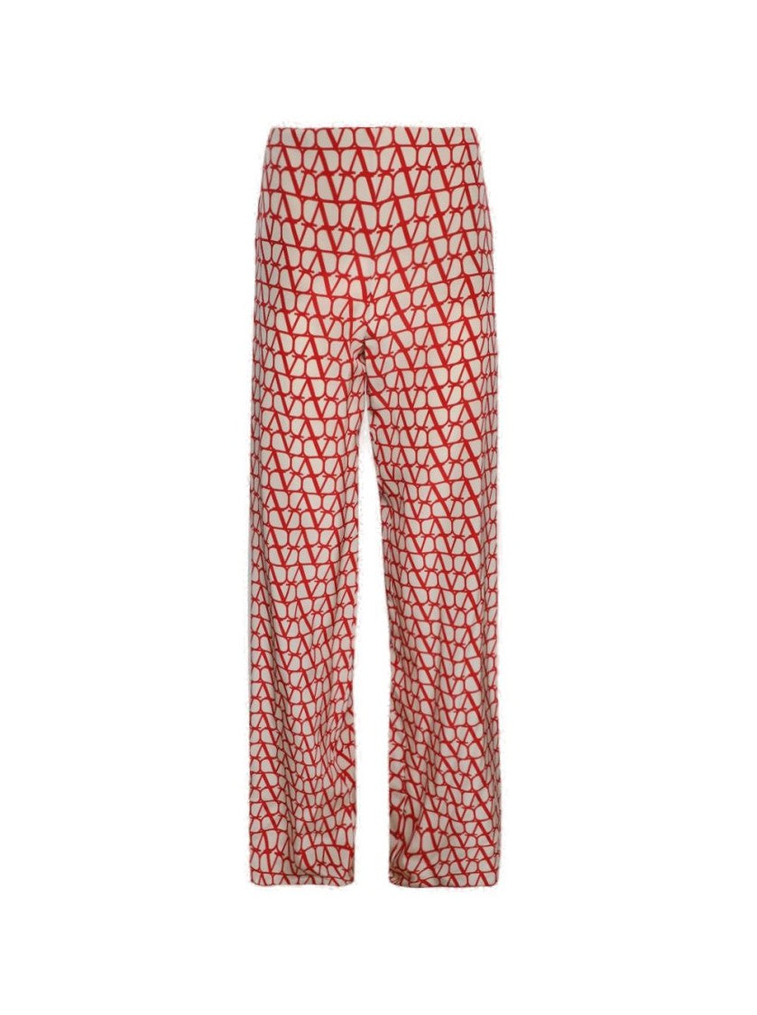 Valentino V-Logo Crepe De Chine Wide-Leg Pants
