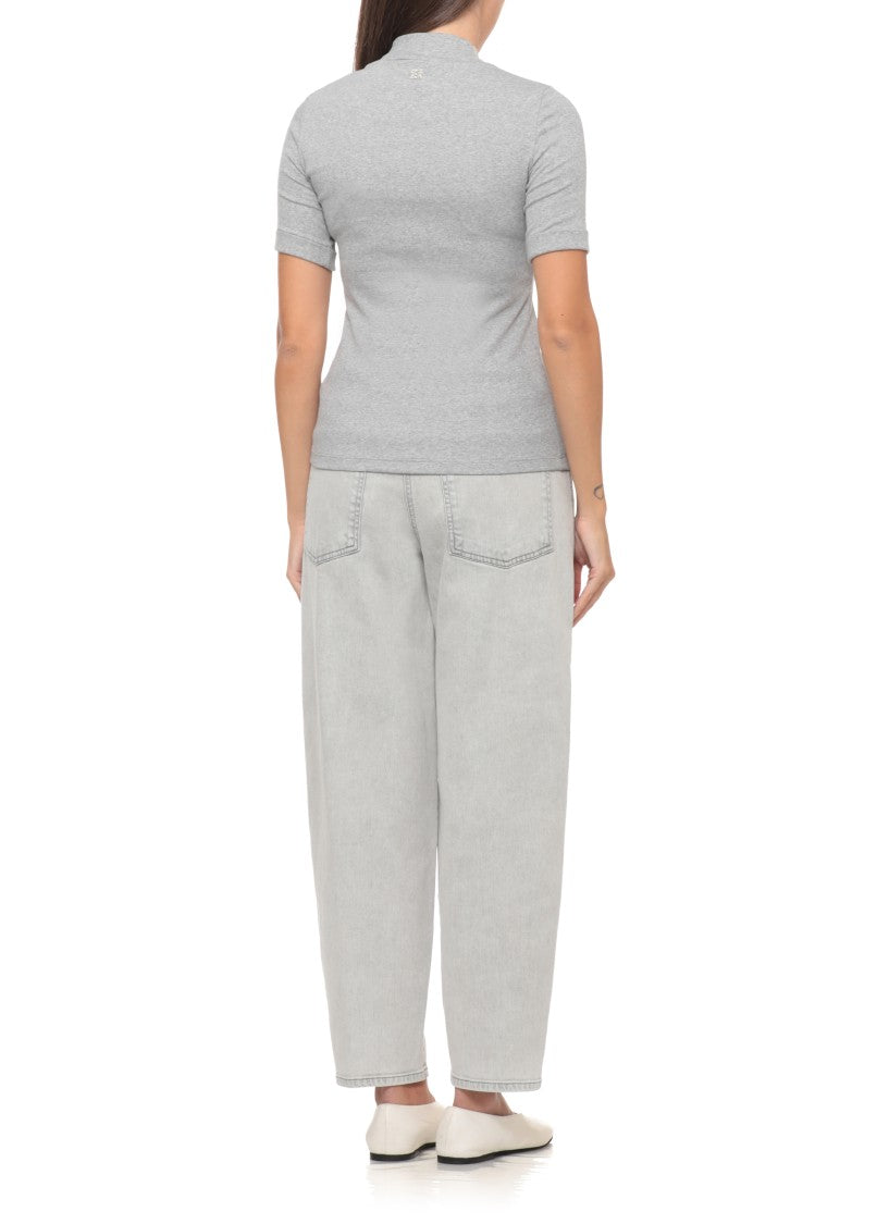 Panicale Grey Silk Trim Cotton T-Shirt