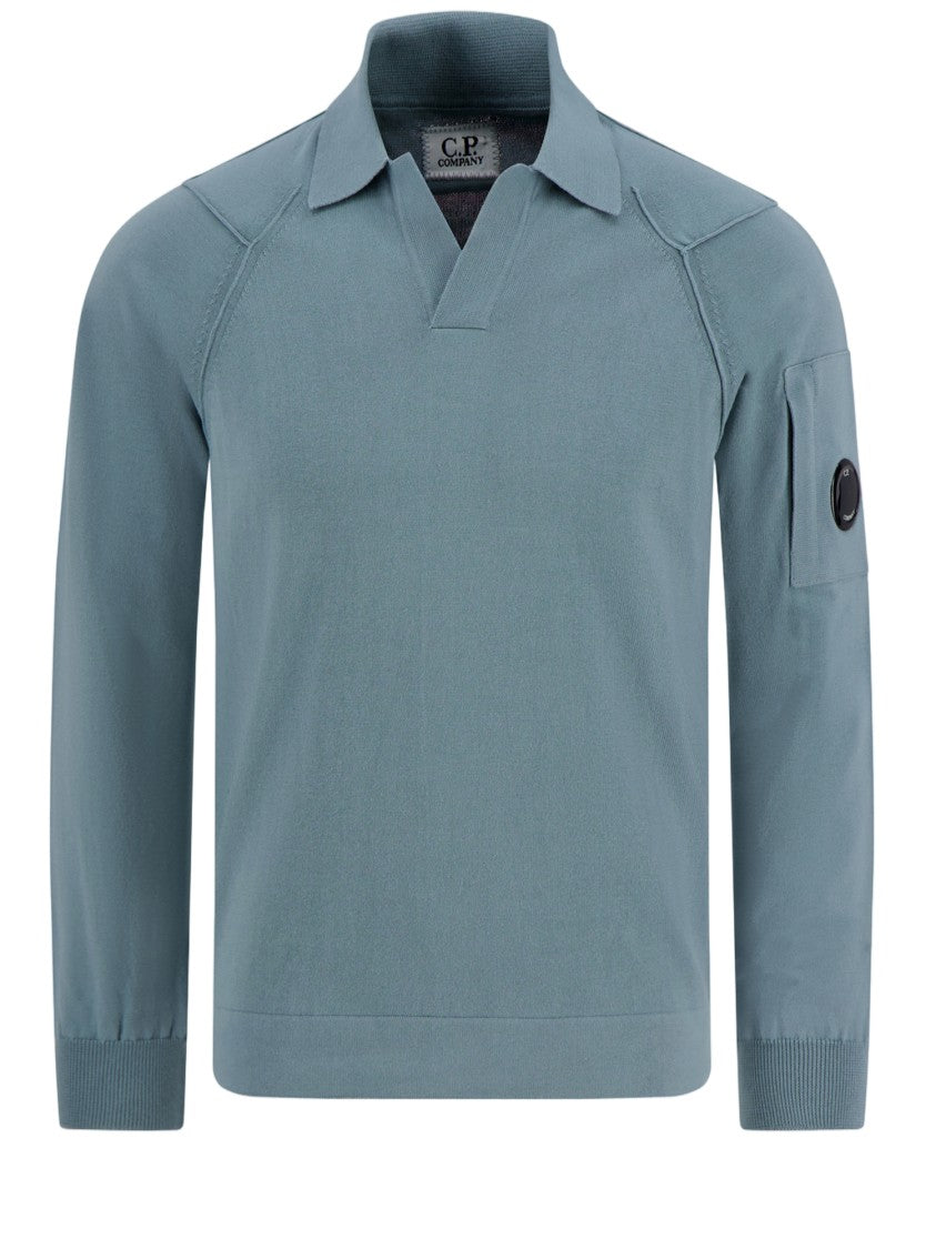 C.P. Company Light Blue Long-Sleeved Cotton Polo Shirt