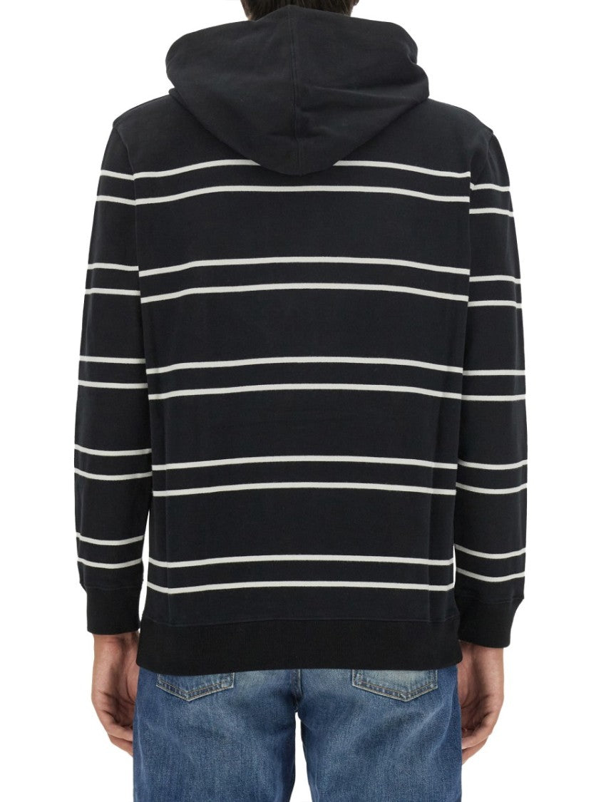 Saint Laurent Horizontal Stripe Black Hoodie With Relaxed Fit