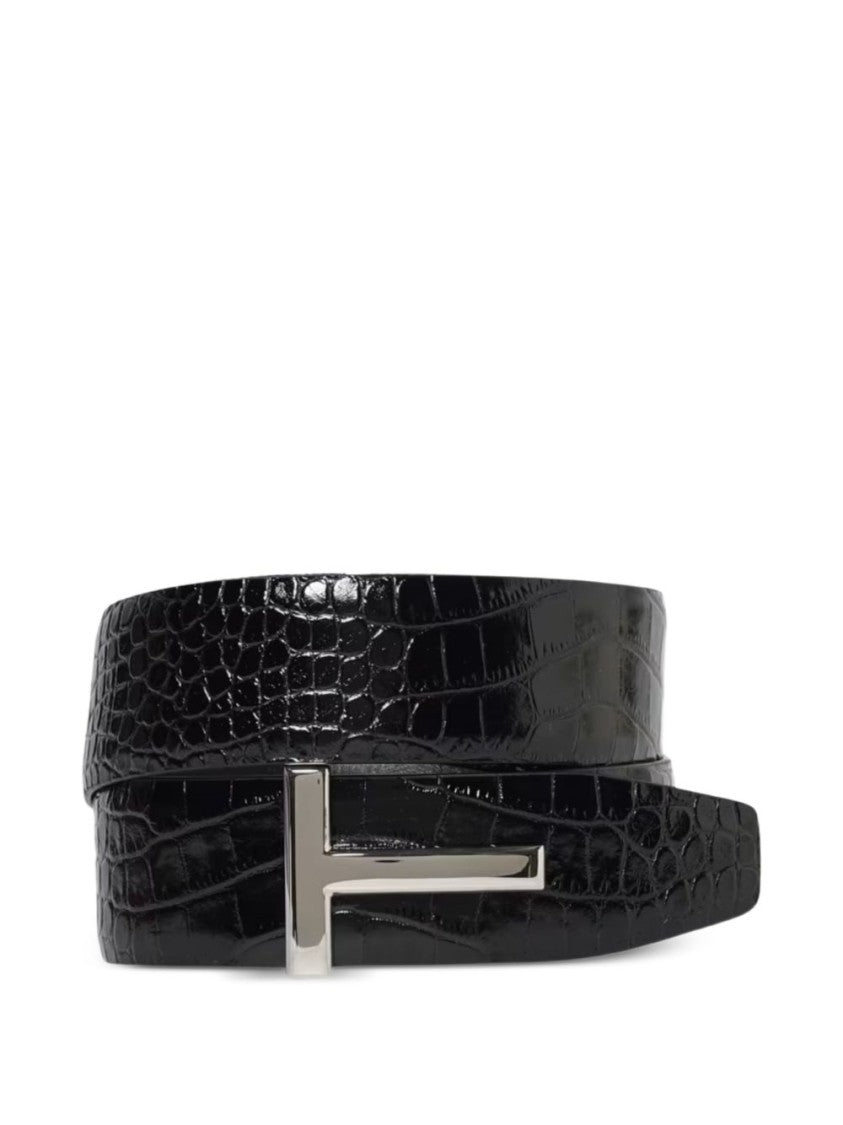 Tom Ford Textured Crocodile Pattern Leather Belt