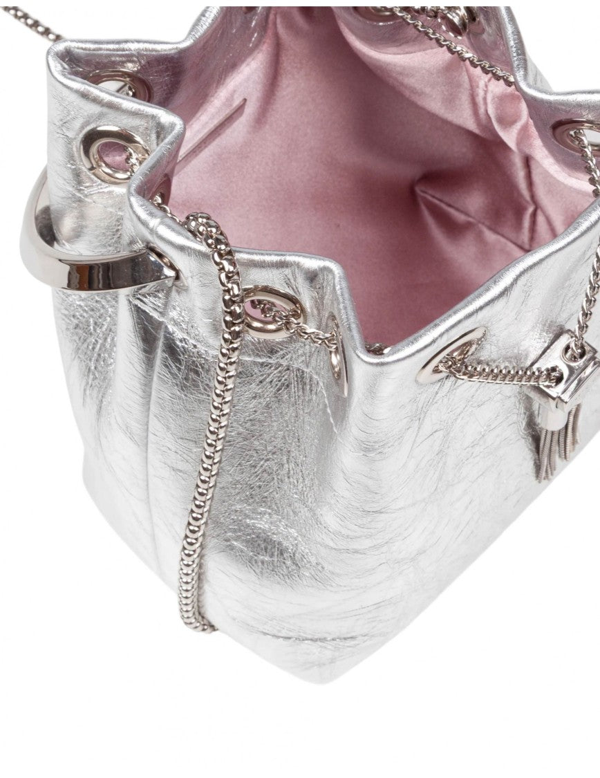 Jimmy Choo Silver Bon Bon Tzz In Metallic Leather Handbag