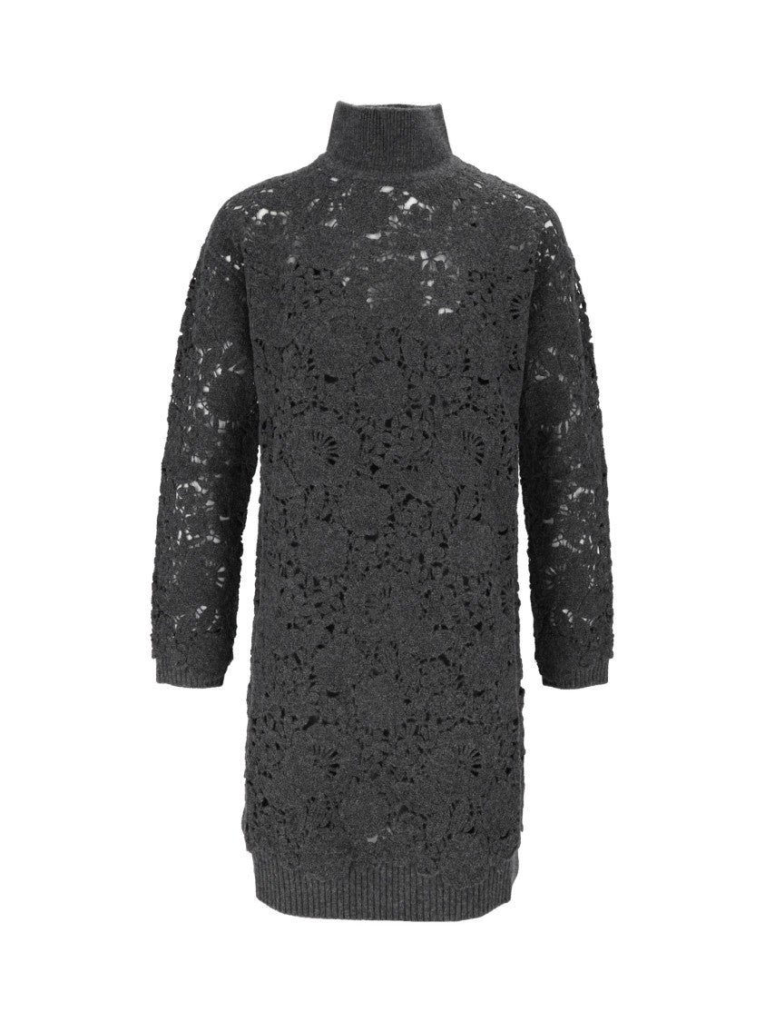 Ermanno Scervino Abito+Sottoveste Floral Lace High Neck Dress