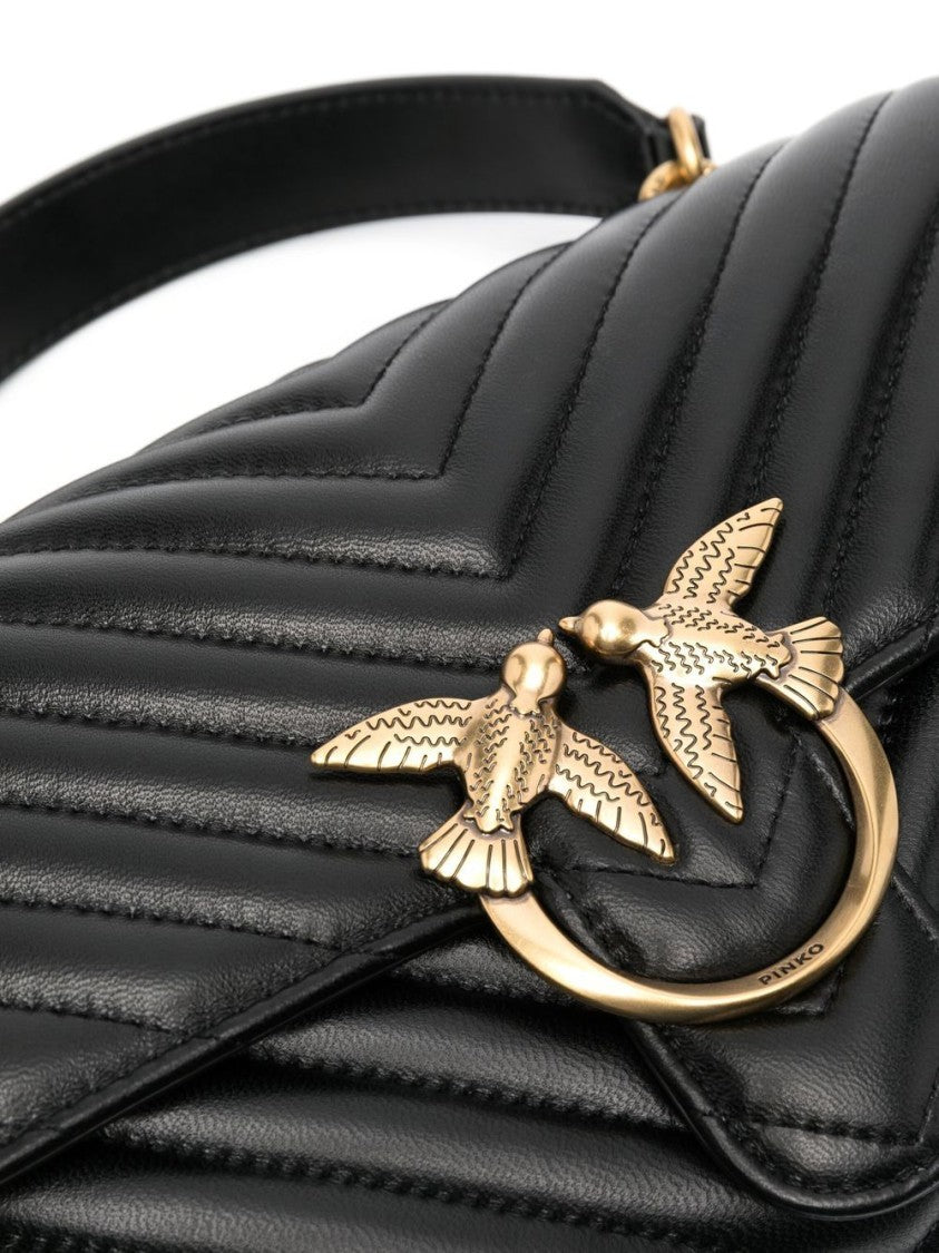 Pinko Jet Black Matelassé Top Handle Bag