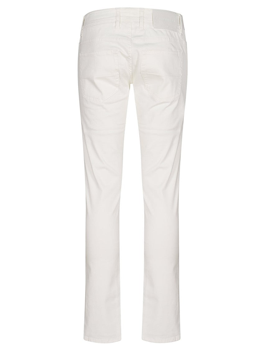 Tramarossa Slim-Fit Tailored White Denim With Distinctive Red Leather Label