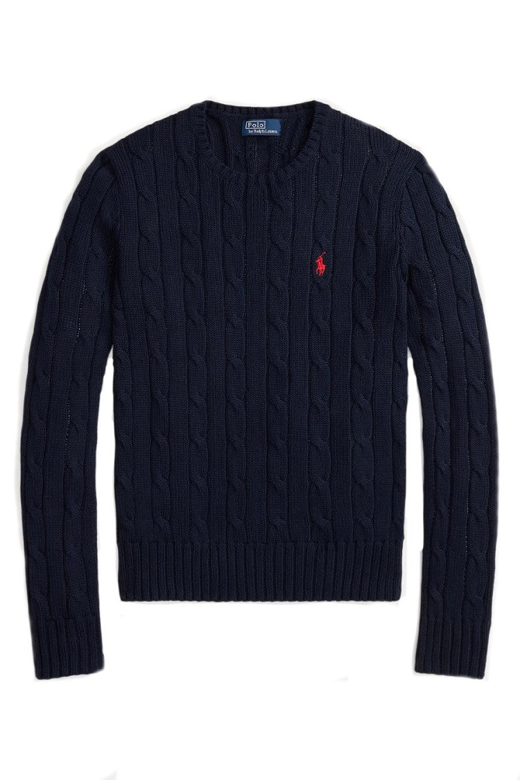 Polo Ralph Lauren Navy Cable-Knit Embroidered Pony Logo Cotton Sweater