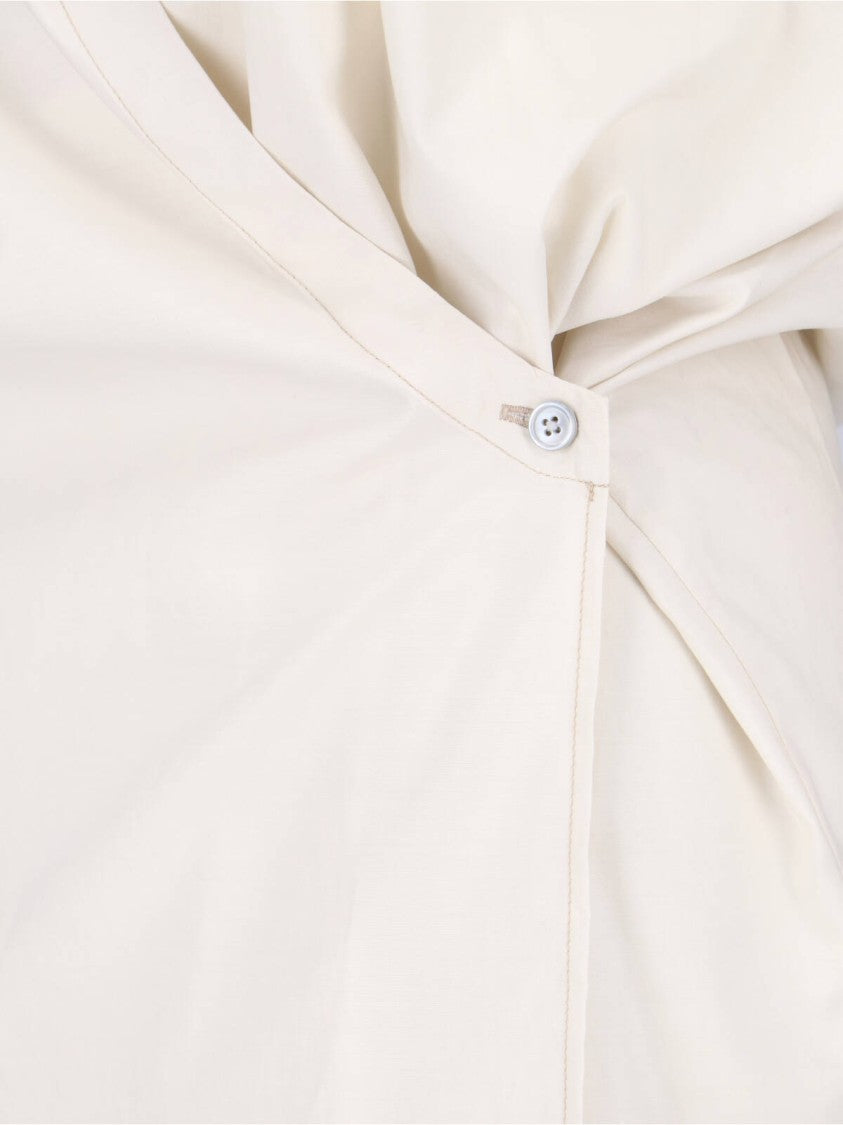 Lemaire Cream Drape Detail Long-Sleeve Cotton-Silk Shirt