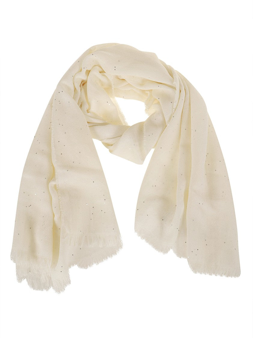 Peserico Twill Cotton Stole With Delicate Sequins And Fringe Detail