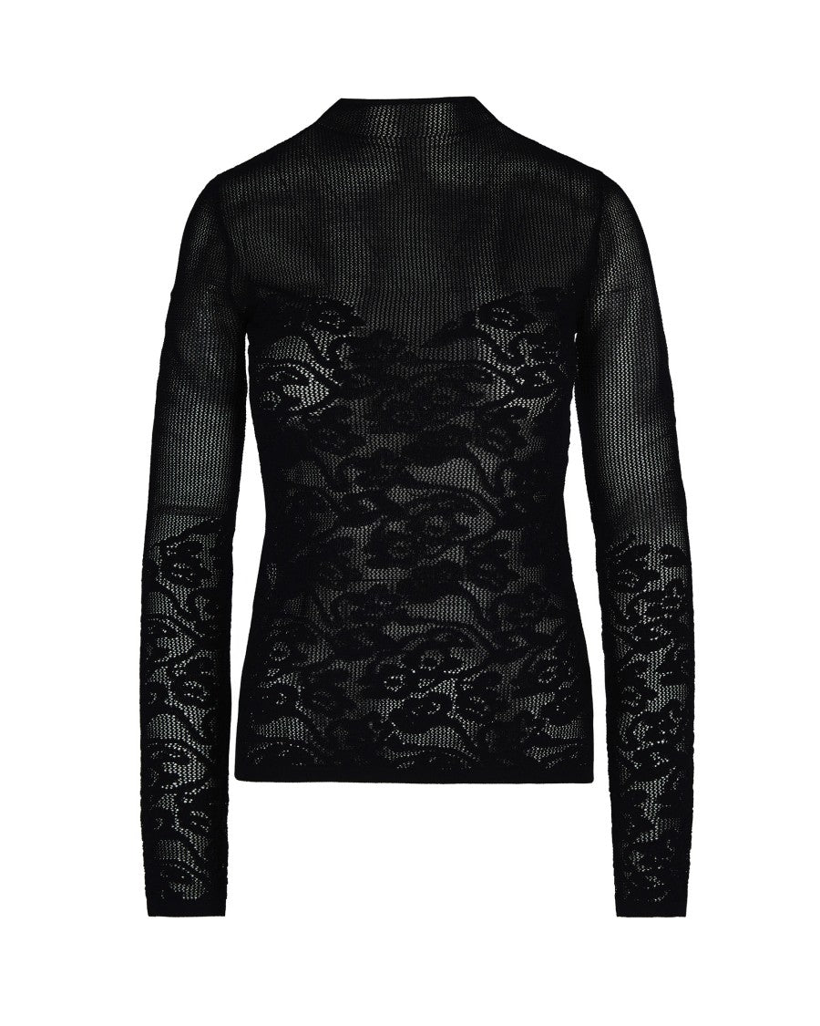 Patrizia Pepe Raw-Cut Turtleneck With Black Lace Effect