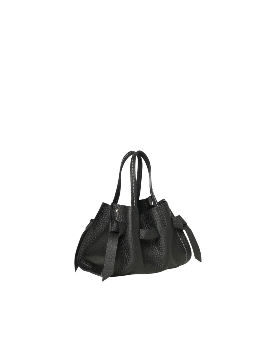 Visona` Queen Structured Black Leather Handbag
