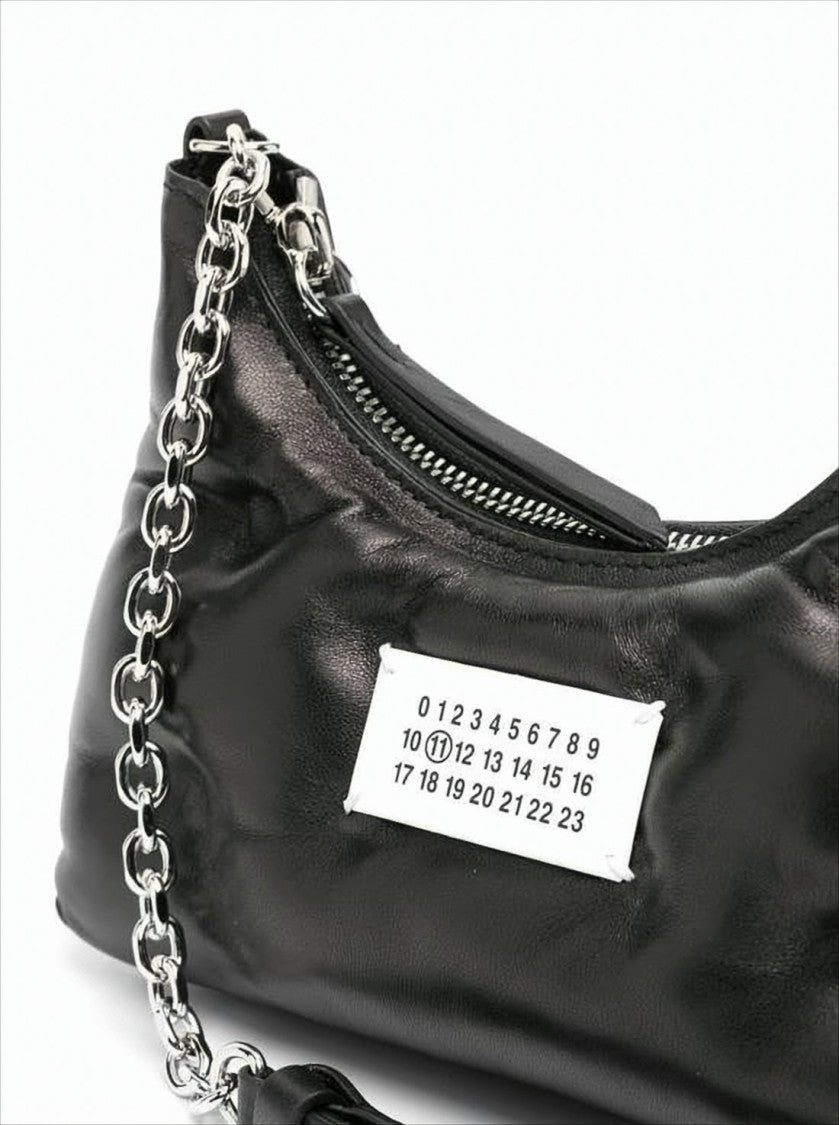 Maison Margiela Quilted Calf Leather Shoulder Bag With Silver Chain Strap