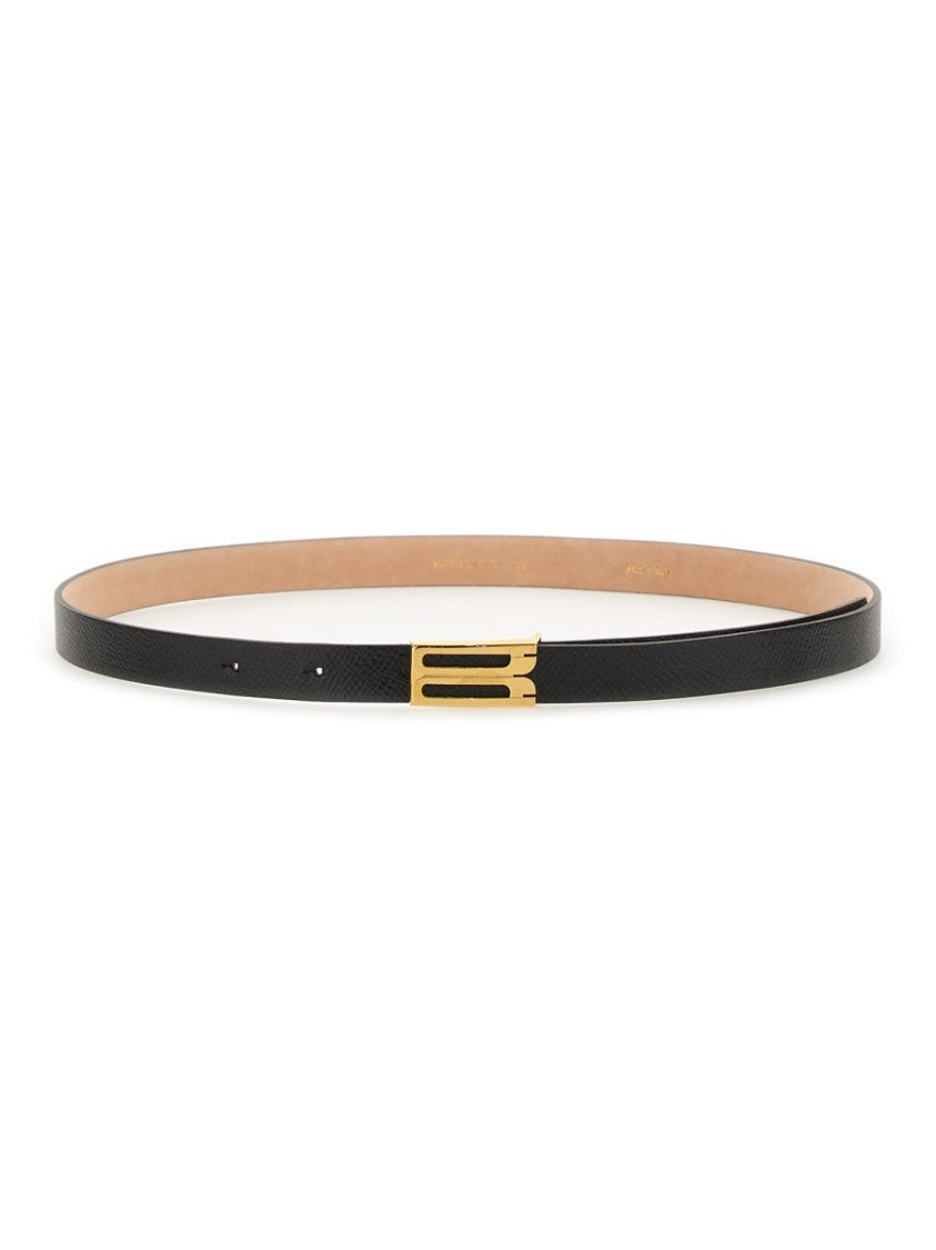 Victoria Beckham Black Slim Leather Textured Belt