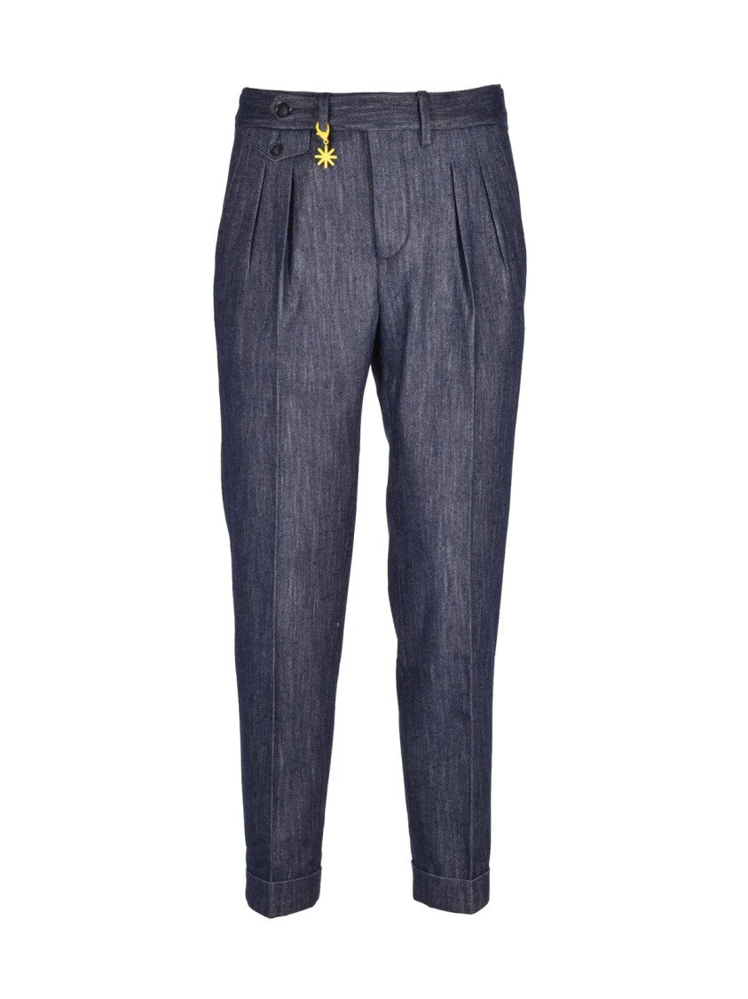 Manuel Ritz Blue Pleated Cotton-Blend Pants