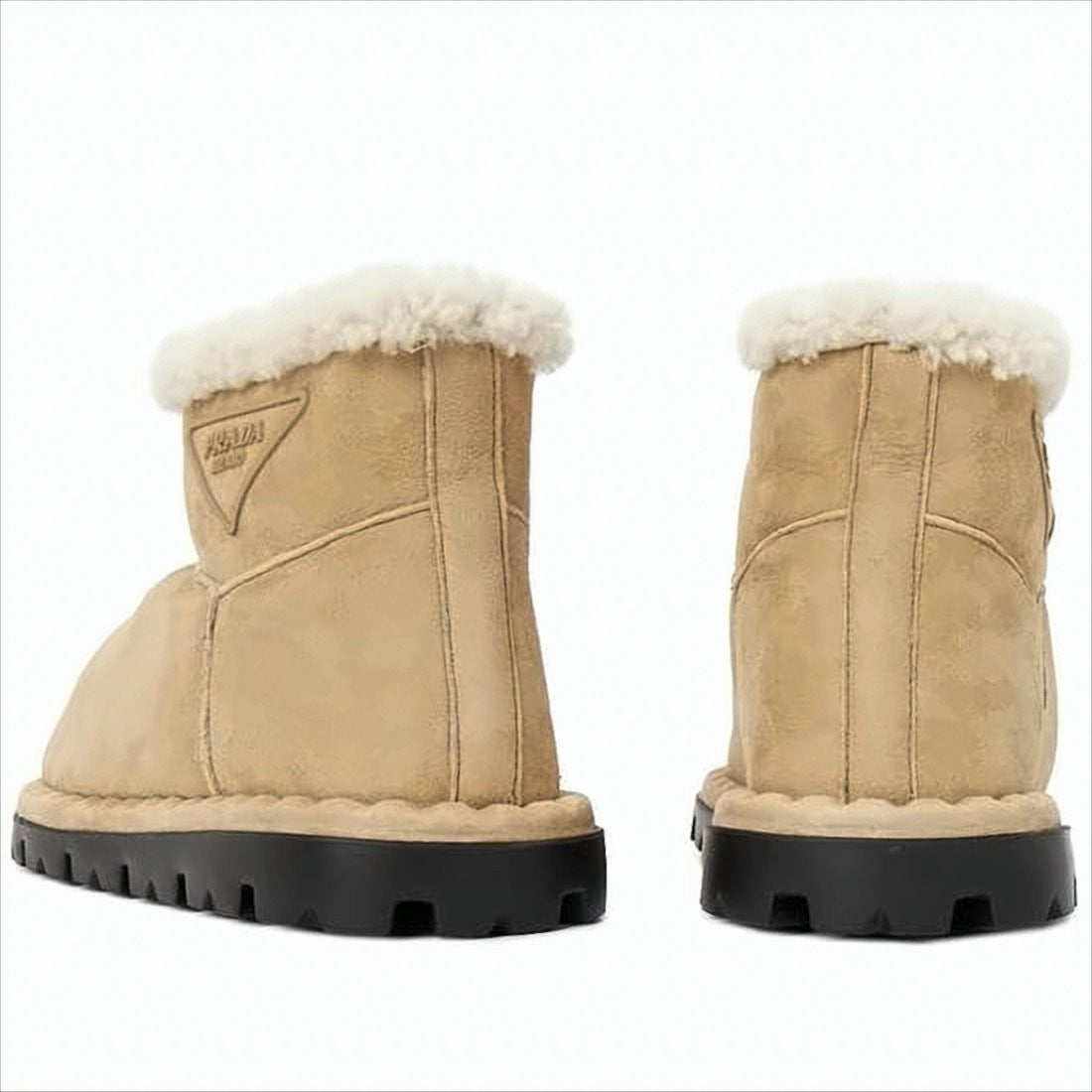 Prada Soft Suede Ankle Boots With Plush Shearling Lining