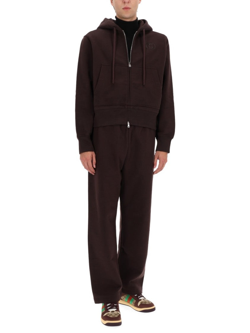 Gucci Straight Leg Brown Jogging Pants With Elastic Waistband