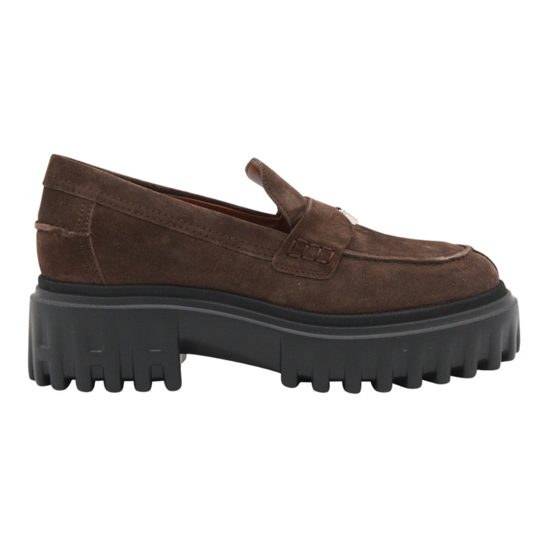 Hogan Chunky Sole Brown Suede Flats With Metallic 'H' Charm