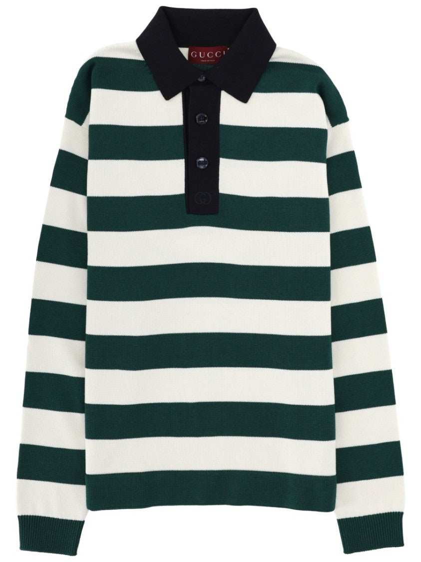 Gucci Striped Long-Sleeve Silk-Blend Polo Shirt