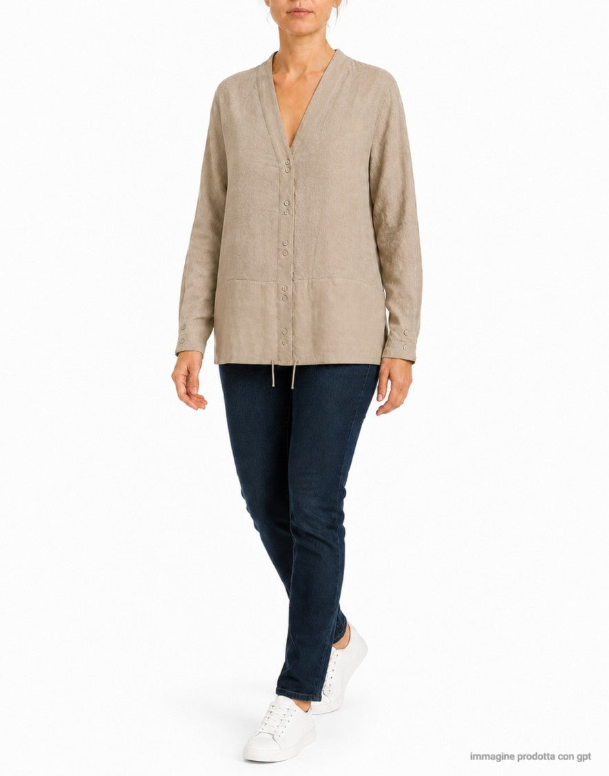 Transit Sand Beige Linen-Viscose Shirt With Textured Details