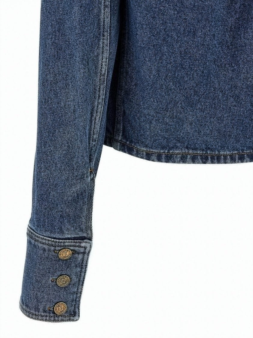 Balmain Cropped Denim Jacket With Classic Collar