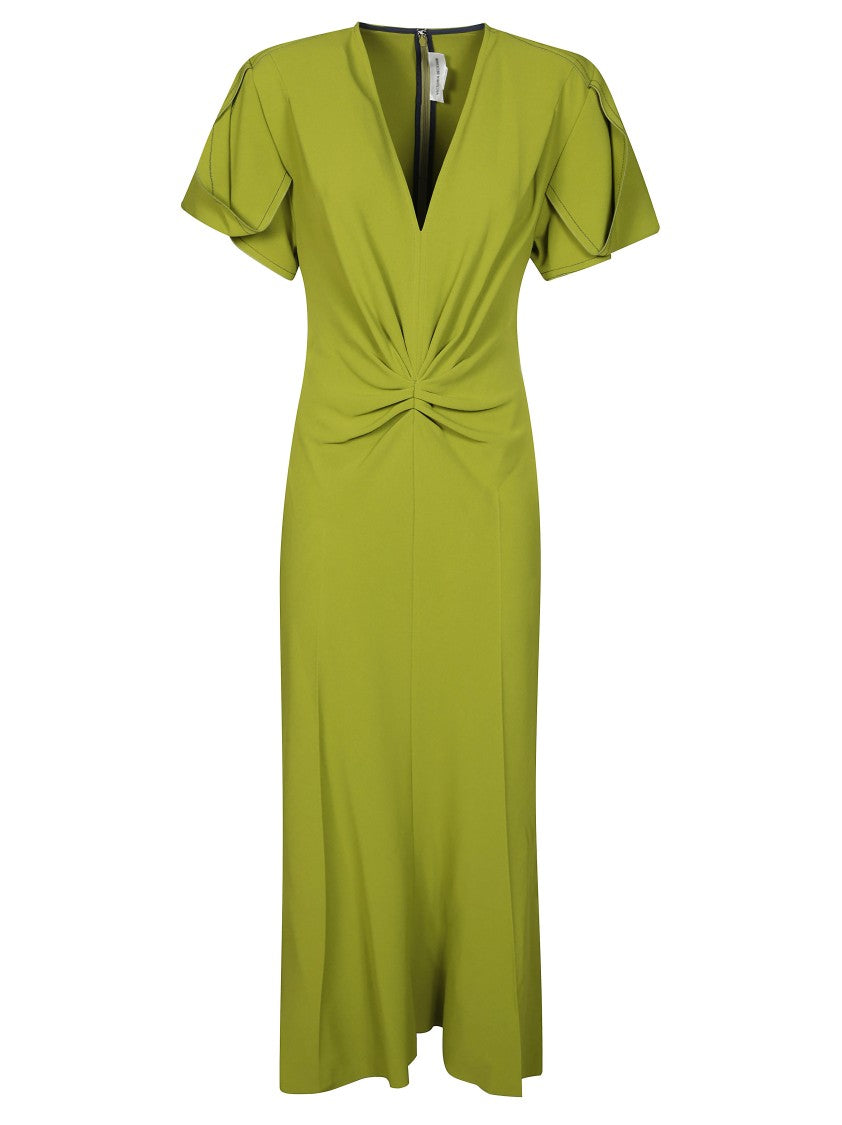 victoria beckham green dress Bela Midi In length hem to the back brings an elegant fluidity to this wear Victoria Beckham Elevates Brat Green