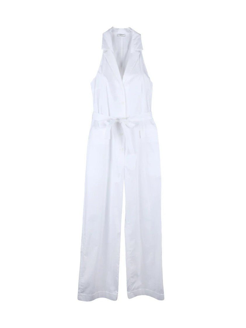 Peserico White Sleeveless Stretch Cotton Jumpsuit