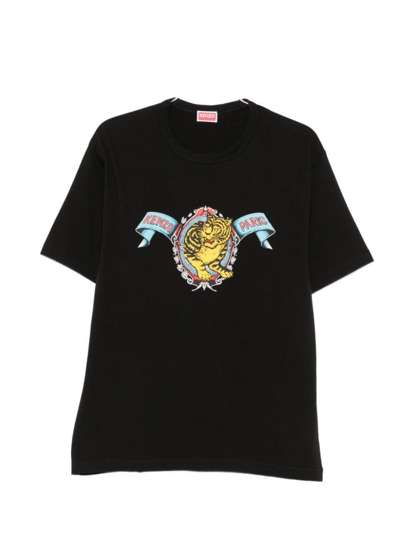 Kenzo Black Short-Sleeve T-Shirt With Vibrant Tiger Graphic