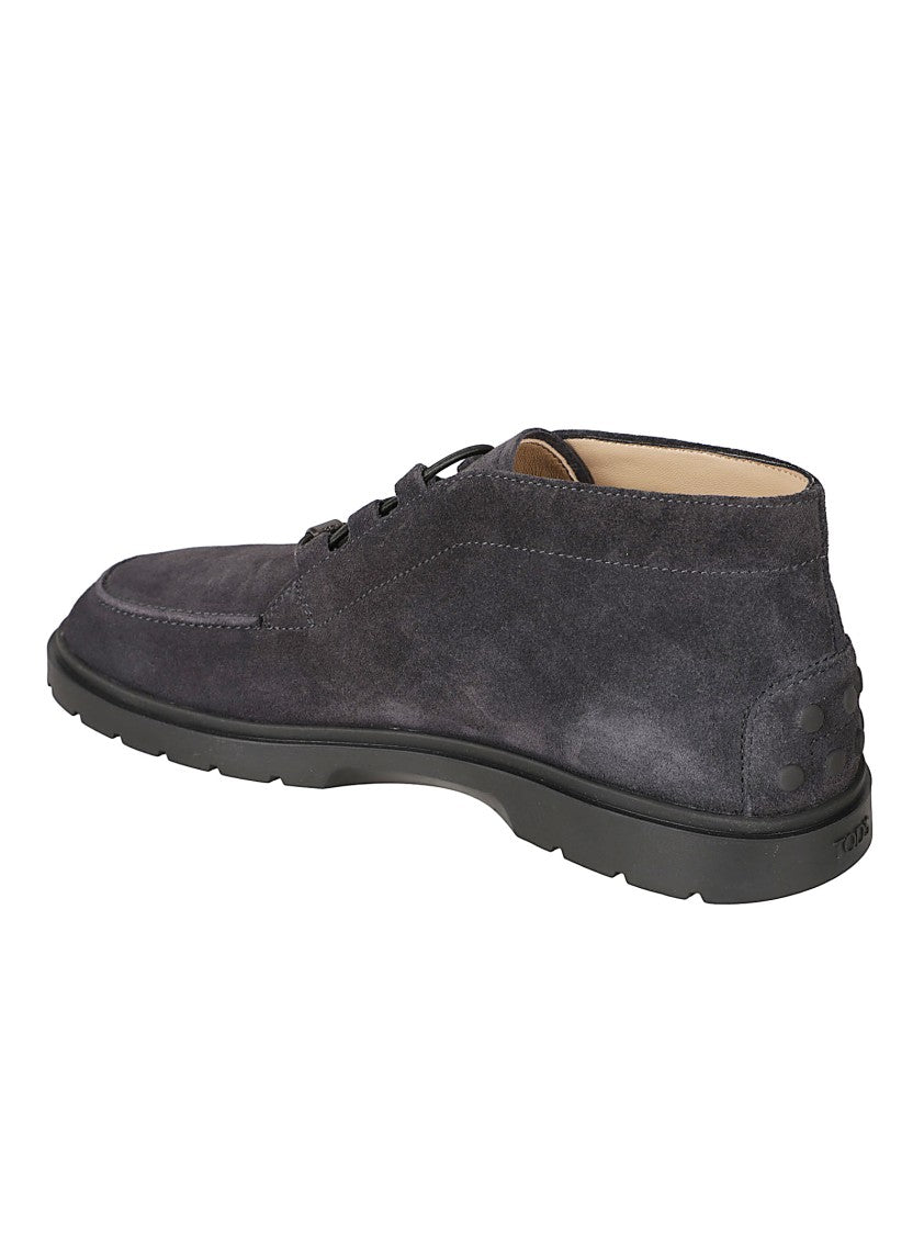 Tod's Lace-Up Grey Suede Shoes With Textured Rubber Sole