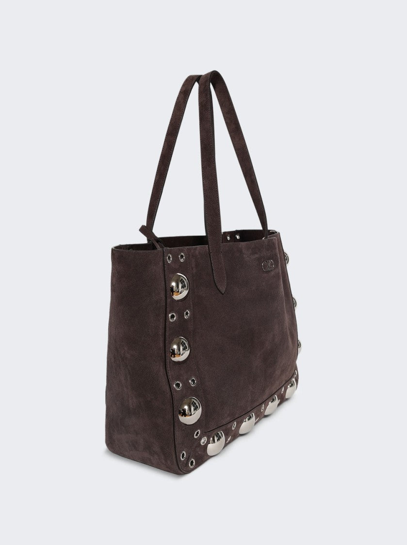 Valentino Garavani Medium Nellcôte Suede Shopping Tote Dark Brown