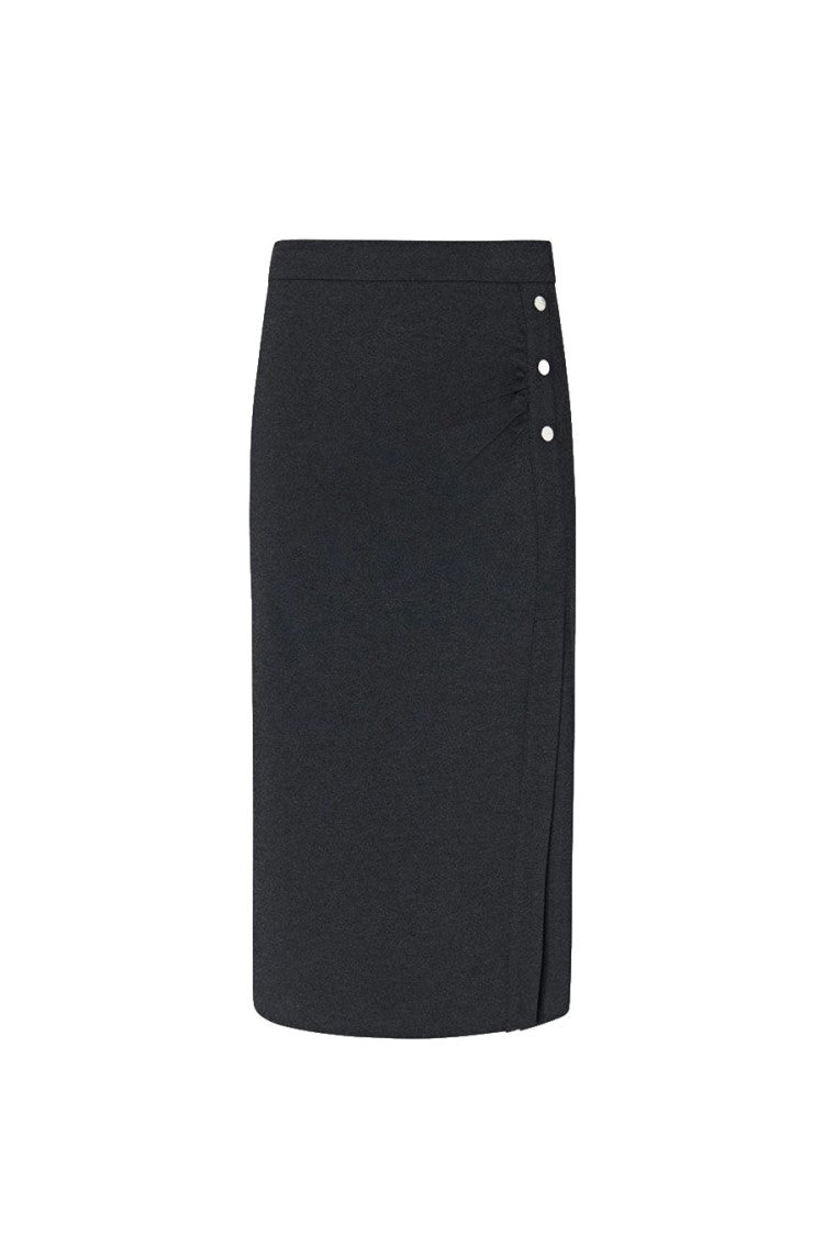 Pinko Grey Viscose-Nylon Blend Snap-Button Skirt