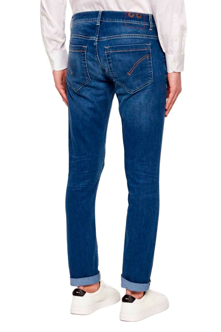 Dondup Blue Slim-Fit Cuffed Cotton-Blend Jeans