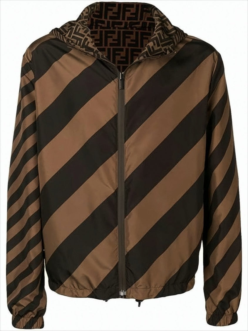 Fendi Cropped Jacket With Bold Diagonal Stripe Pattern