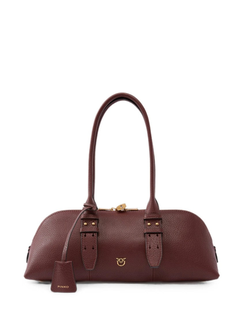 Pinko Horizontal Bowling Bag In Pebbled Leather