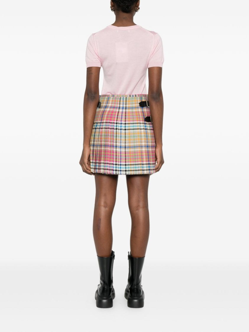 Vivienne Westwood Red Pink Multicolour Frayed Buckle Wrap Skirt