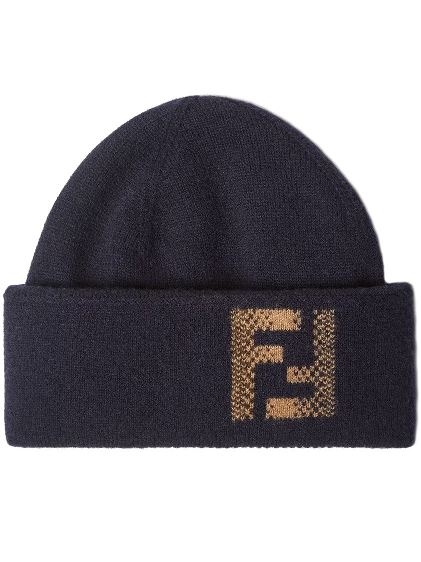 Fendi Ff Sfumata Knitted Deep Navy Beanie