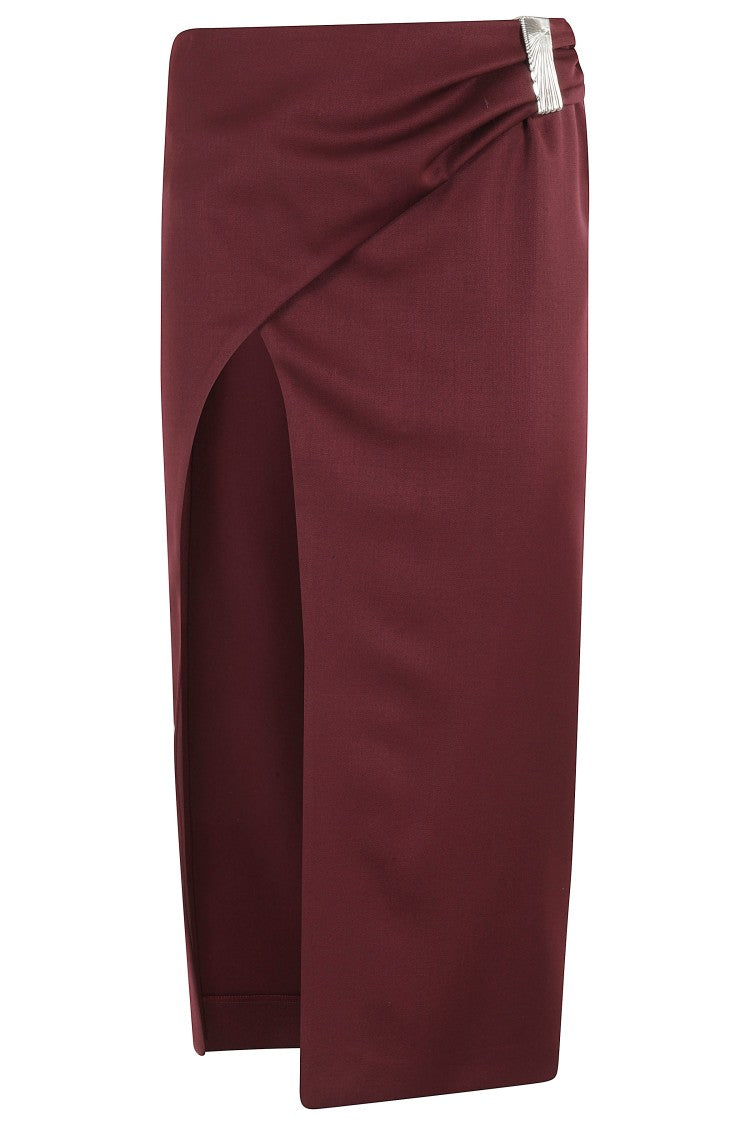 The Attico Burgundy Wool Gabardine Midi Skirt